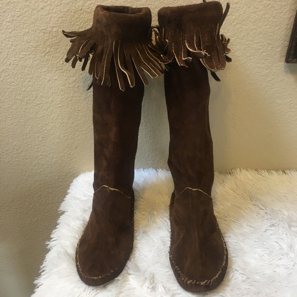 Vintage Shoes - Handmade Boho Women’s Suede Leather Moccasin Boots